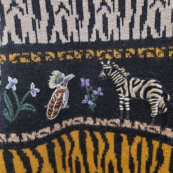 Vintage Ruby Cho Wool Blend Animal Print Embroidered Cardigan Small - Picture 5 of 9